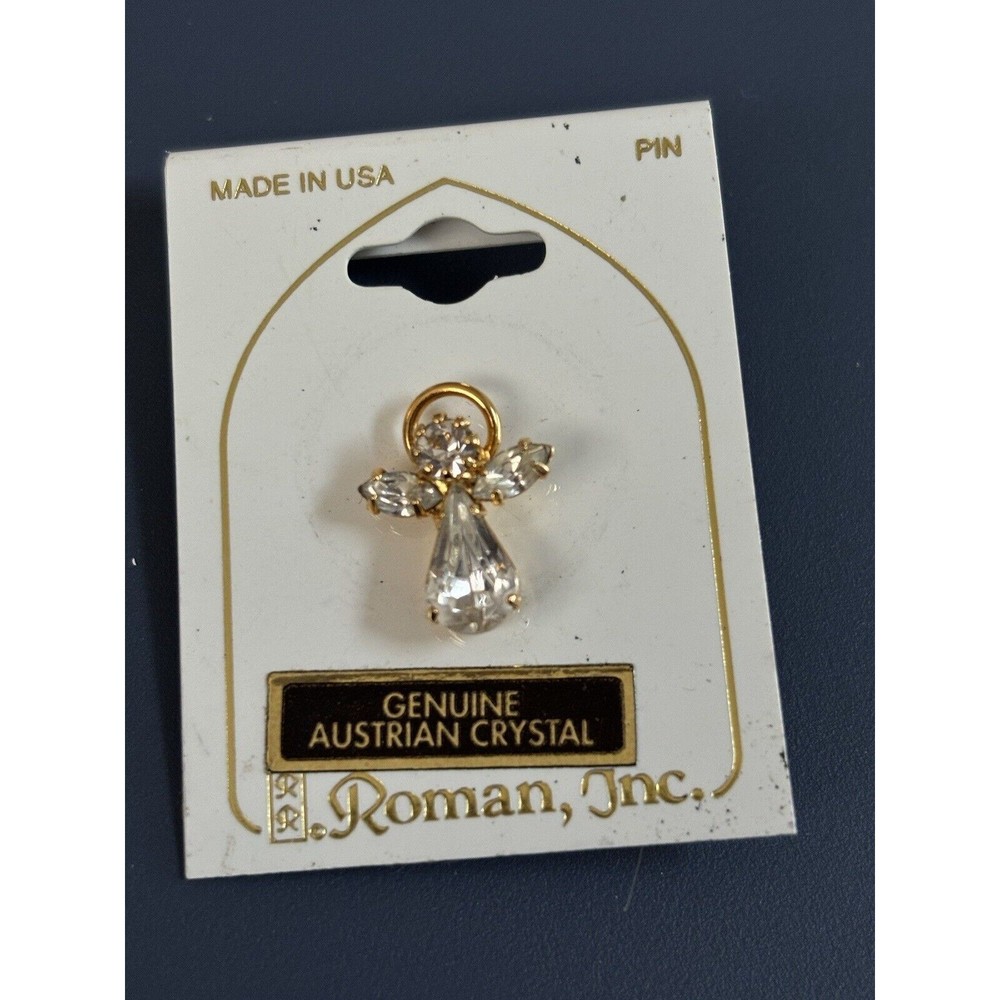 Vintage Roman Inc. Angel Pin with Genuine Austrian Crystal